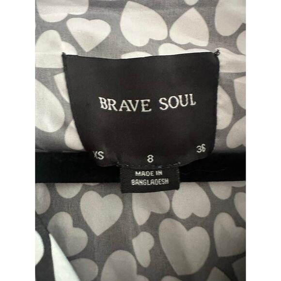 BRAVE SOUL Hearts Heart Rayheart Black White Raincoat Rain Jacket Hooded - Sz XS - Picture 6 of 9